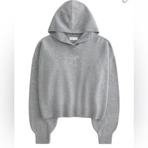 Hollister Gray Cropped Knit Hoodie Sweater